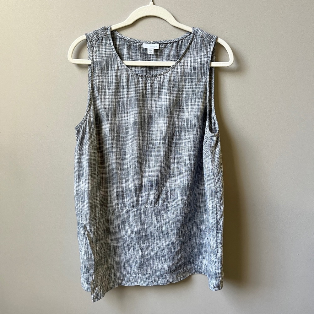 J. Jill 100% Linen Tunic Women's Large Petite LP Black White Neutral Scandi Top